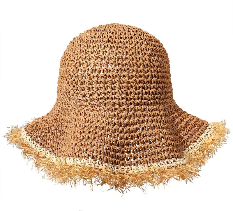 Boderier Womens Straw Hat Beach Sun Hat Frayed Crochet Foldable Straw Bucket Hat Summer Floppy Beach Hats for Women - Image 4